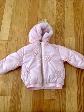 Pink Quilted Floral Puff Hooded Jacket